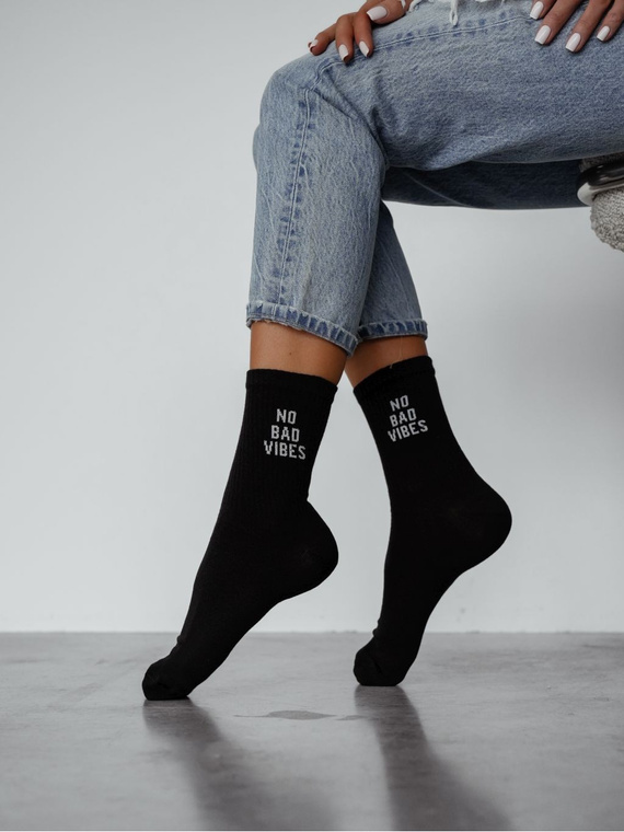 0200.197 No Bad Vibes – Damen-Baumwollsocken mit Statement