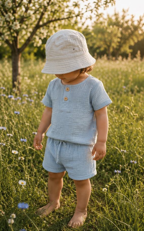 BL55108 Mamatti Musselin Polo-Shirt mit kurzen Ärmeln und Knöpfen