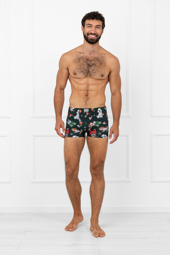 Husky Boxershorts für Herren, Grün – Baumwolle, Elastan, Weihnachtsmuster