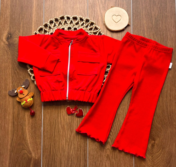 Mamatti DR814 Mädchen Jogginganzug Bomberjacke mit Reißverschluss und Leggings Schlag mit Rippstruktur