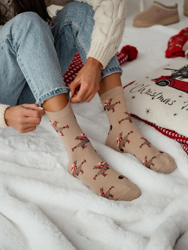 1283.041 Capybara Skating Milena Socken – Damen-Weihnachtssocken, Beige