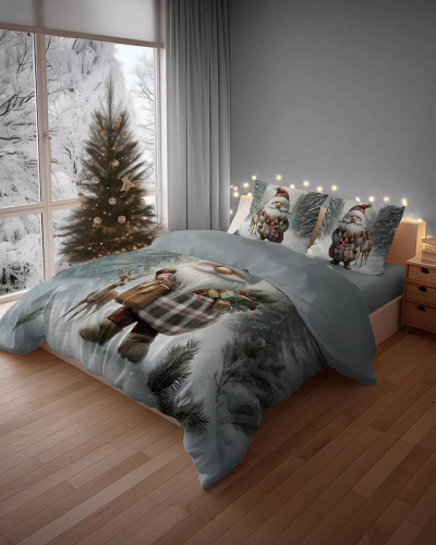 5828 Eine weihnachtliche Baumwollbettwäsche Christmas Dreams Detexpol mit einer Elfe und einem Rentier im Winterwald – Weihnachtsset aus 100 % Baumwolle