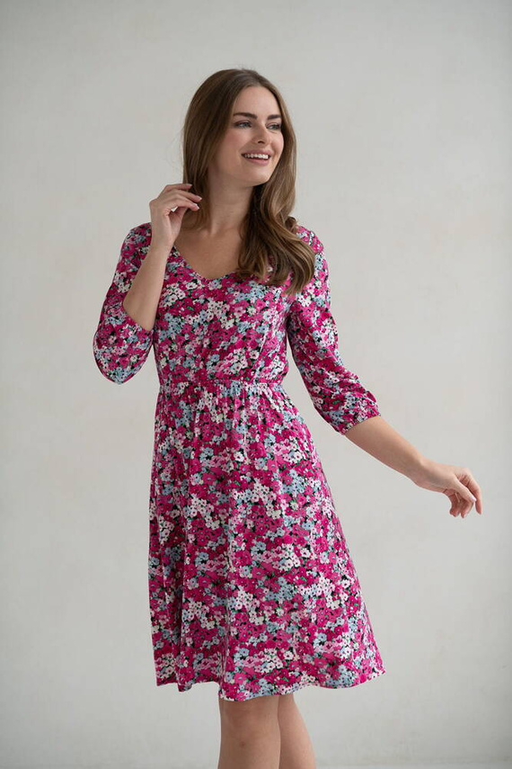 Schönes Midi-Umstands- und Stillkleid mit 3/4-Ärmeln von Milk&Love mit Blumen