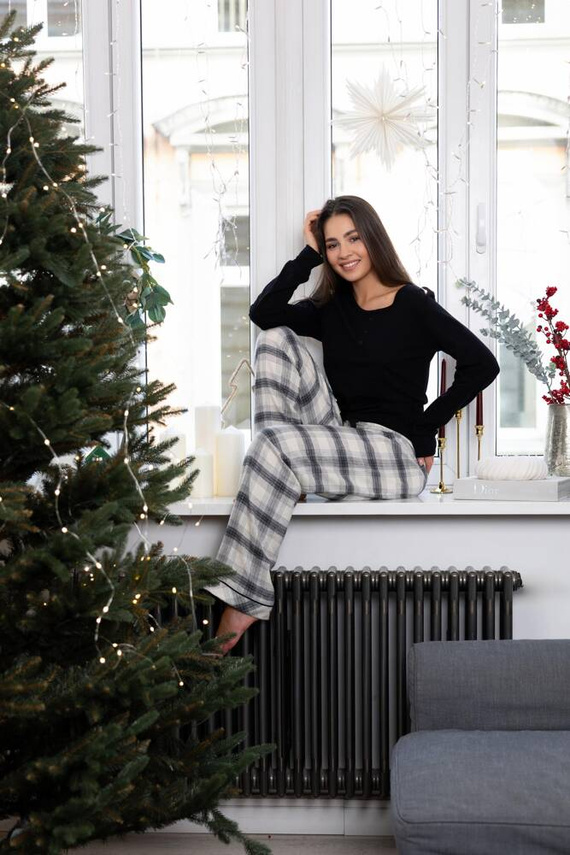 Blanche Damen-Pyjama Flannel Sensis - schwarz