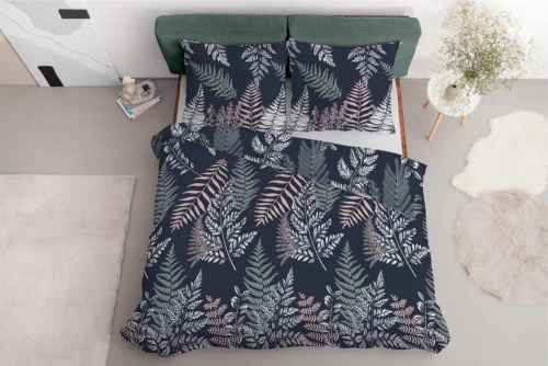 5036 Eine Detexpol-Mikrofaserbettwäsche mit Farnblättern, Marineblau