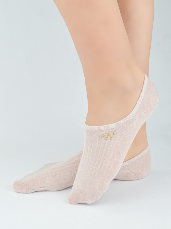 Damen Ballerinas Noviti ST097 Baumwolle gerippt mit dekorativer Stickerei