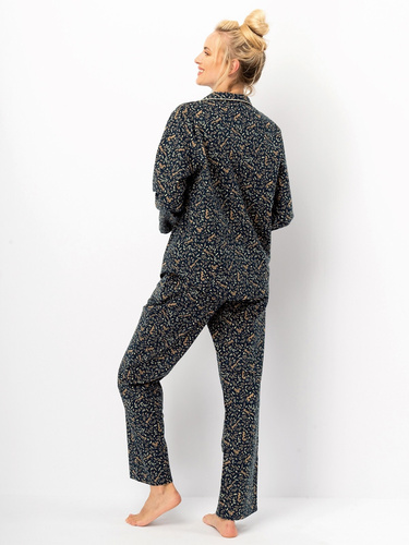 Key LNS 706 Damenpyjama, Marineblau – Flanell-Baumwolle, lange Ärmel, Knöpfe