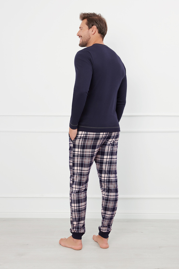 Brit Pajamas Herren Schlafanzug langarm, lange Hose Italienische Mode - marineblau/print 