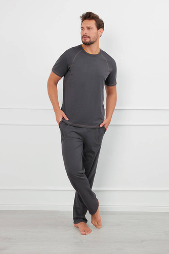 Salomon Herren Kurzarm-Pyjama, lange Hose Italian Fashion - graphit/honig
