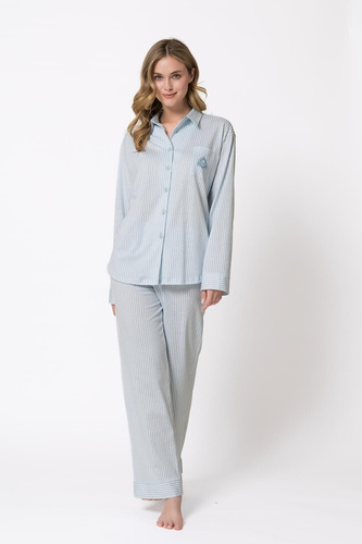 Damen-Pyjama Leveza 1768 Ania Erbsengrün 100% Baumwolle Knöpfe