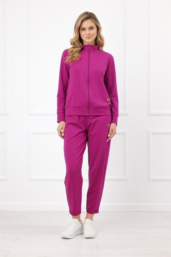 Damen-Sweatshirt Credo Italian Fashion aus Baumwolle, mit Reißverschluss, Stehkragen, Taschen – Brombeere