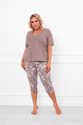 Damenpyjama Kimuri - Baumwolle, kurze Ärmel und 3/4 lange Hose mit Blumen Italian Fashion  