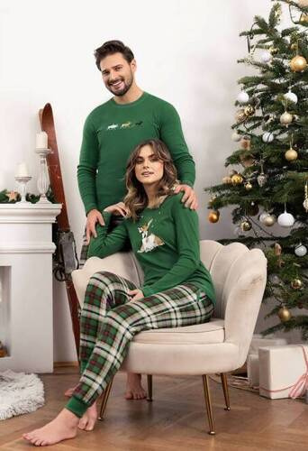Zonda Damen Schlafanzug langarm und lange Hose Italian Fashion - grün/print