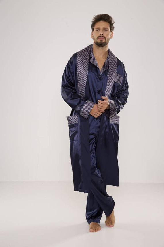 939 Herren Schlafanzug aus Satin - marineblau 