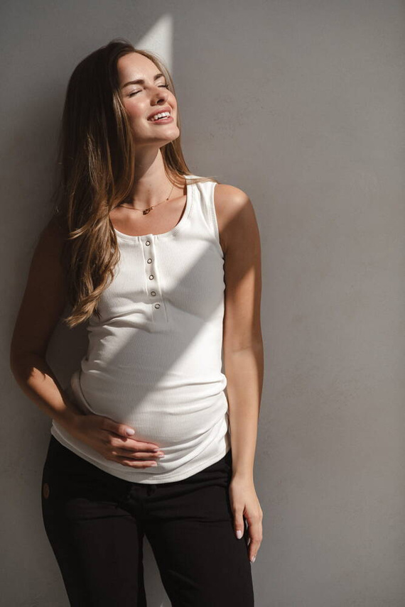 Milk&Love geripptes Umstands-Stilltop mit Trägern, cremefarben