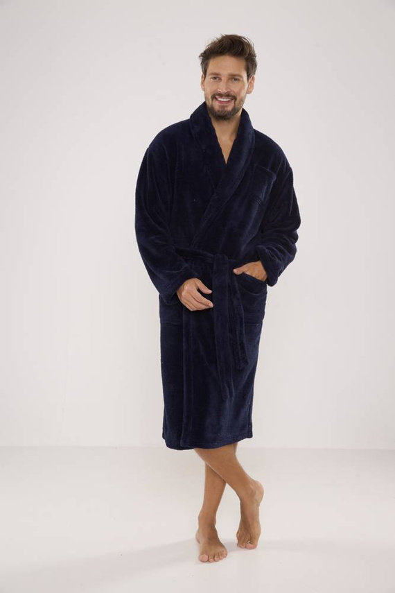 811 De Lafense Herren Plüsch-Bademantel - marineblau