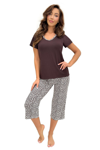 Donna Zoya Damenpyjama 3/4 – Viskose & Baumwolle, V-Ausschnitt