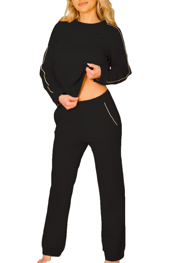 Maio Mirale Damen-Trainingsanzug, Baumwolle 95 % Baumwolle 5 % Elasthan, polnische Produktion – elegantes Sportset – Schwarz