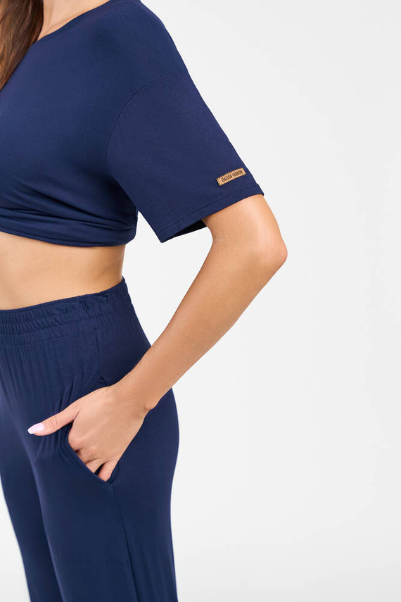 Akord Damen Kurzarmset, lange Hose Italienische Mode - navy blau 