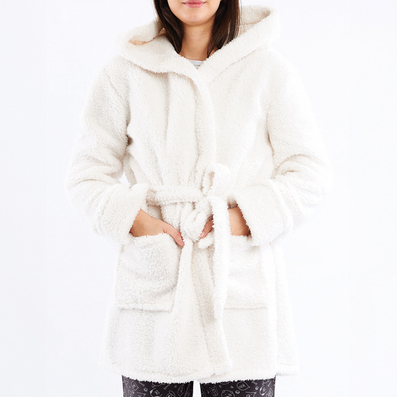 Igrid Sorbetto Damenbademantel – weiß, flauschig mit Teddybär-Kapuze