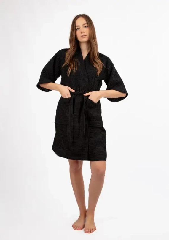 DK-W-01 Damen-Bademantel Dkaren - Schwarz