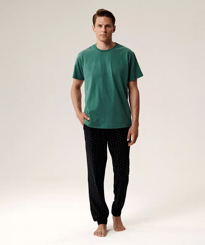 Herrenpyjama NMP-388 Atlantikgrün – Baumwolle, kurze Ärmel