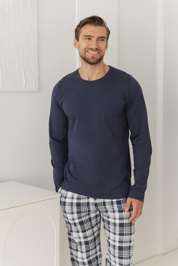Herren-Pyjama Taro 3664 Dante Marineblau 100% Baumwolle Langarm