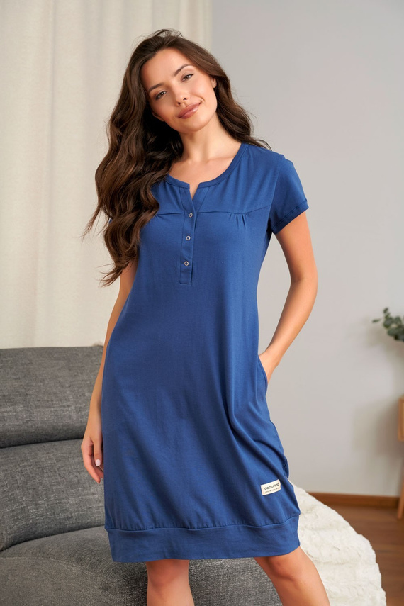 Nachthemd Doctor Nap 4348 zum Stillen, 100% Baumwolle, Schwangerschaftsmodell, Indigo