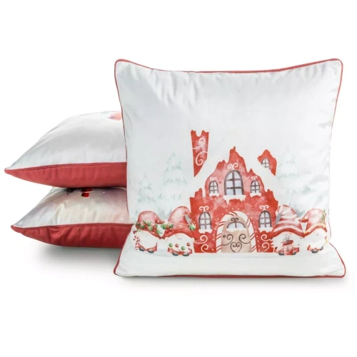 CHP387 Eurofirany Weihnachtskissenbezug 45x45 Samt mit Druck und Paspelierung
