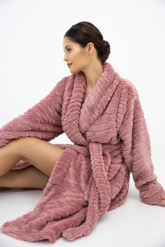 Sensis Dolly Damen Bademantel in Pudrigem Rosa, weich, mit Kapuze und Schleifen