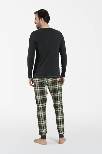 Seward Herren Schlafanzug mit langen Ärmeln, lange Hosen Italienische Mode - c.melange/Druck