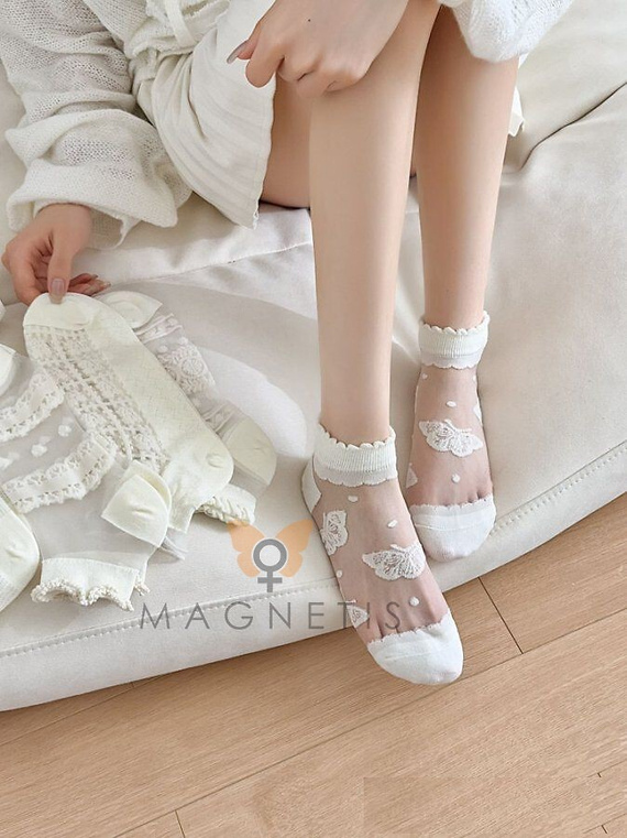 Damen Baumwoll-Füßlinge Magnetis CC-251106 ecru mit zartem Muster