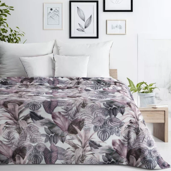 Davos 2 Decke Tagesdecke Blätter Eurofirany lila grau