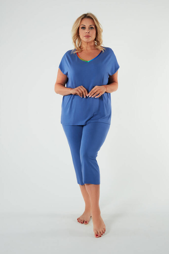Paola Damen Kurzarm-Pyjama, 3/4 Hose Italienische Mode - blau