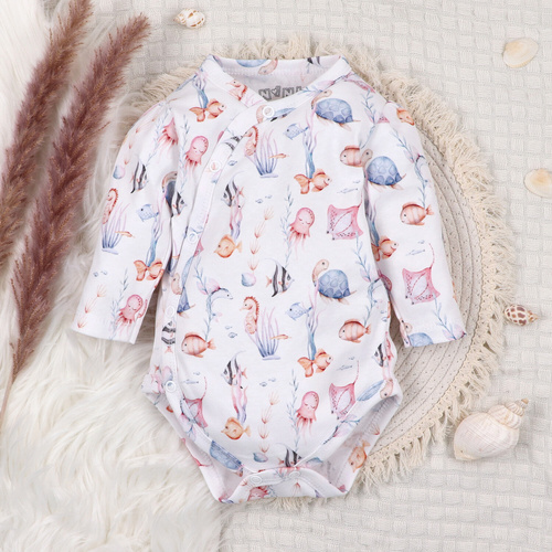ABN-5471 Underwater World Nini Langarm-Body mit Umschlag – Bio-Baumwolle, für Babys