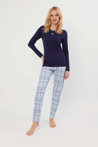 Adriana Damen-Schlafanzug langarm, lange Hose Italian Fashion - navy blau/print