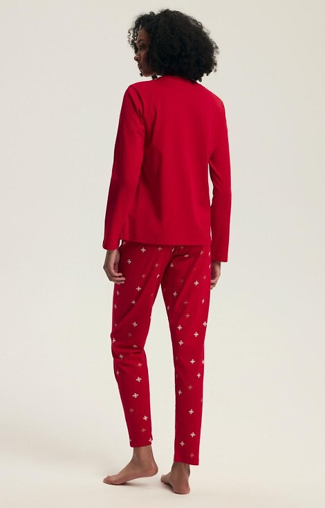 43718 Dotie Henderson roter Damen-Weihnachtspyjama – lange Ärmel und Hosen