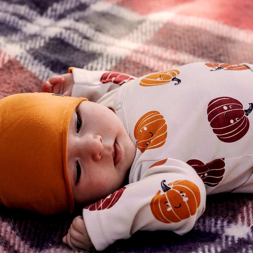 Eevi Halloween-Baby-Body – Ecru, Kürbis, Baumwolle