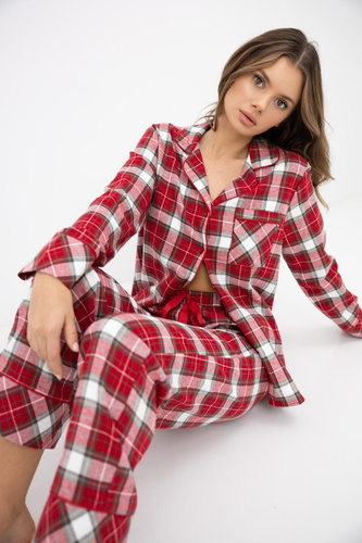 Sensis Yulie Damen-Flanell-Pyjama 100% Baumwolle Rot kariert