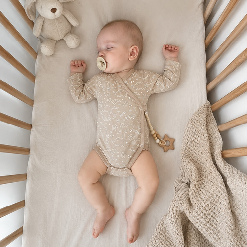 Mamatti BD16526 Wickelbody für Babys, Baumwolle, beige, mit Dinosaurier-Motiv