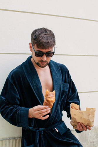 712 Velours-Morgenmantel für Herren De lafense - navy blau