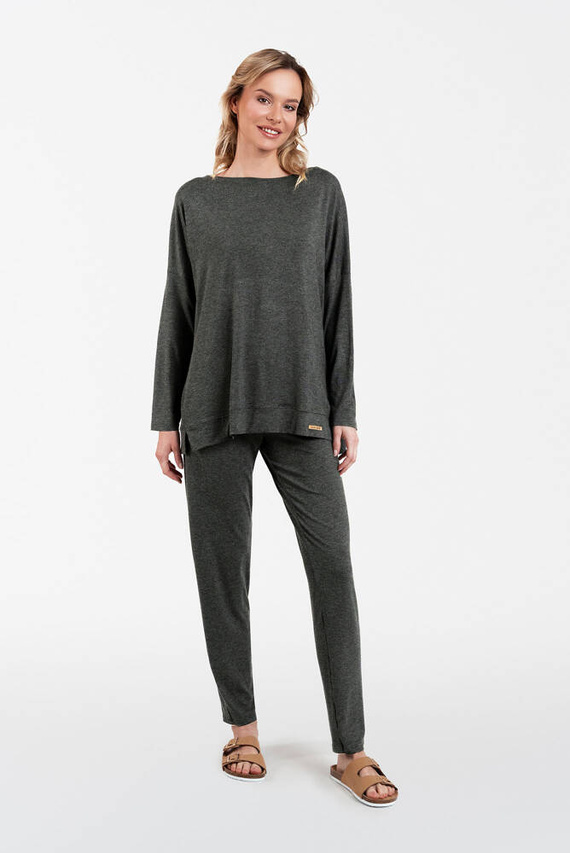 Akord Damen-Set Langarm, lange Hose Italian Fashion - dunkel meliert