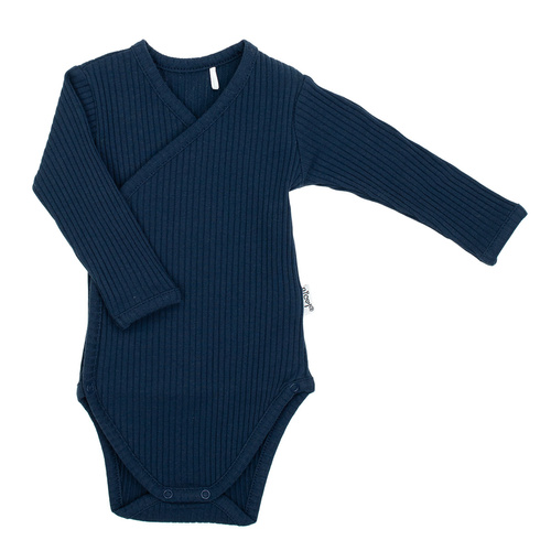 219096 Baby-Body aus Willy Nicol-Baumwolle, Marineblau, gerippt, mit Reißverschluss – lange Ärmel