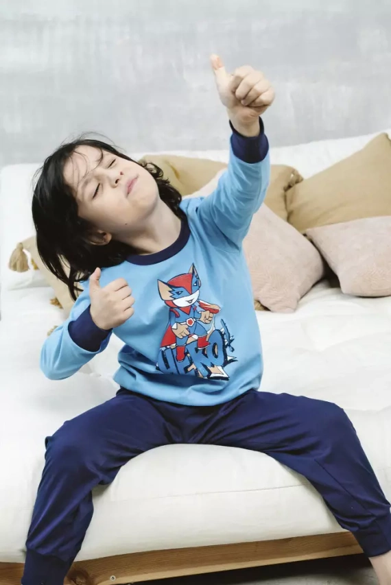 Remek Jungen Schlafanzug langarm, lange Hose Italian Fashion - blau