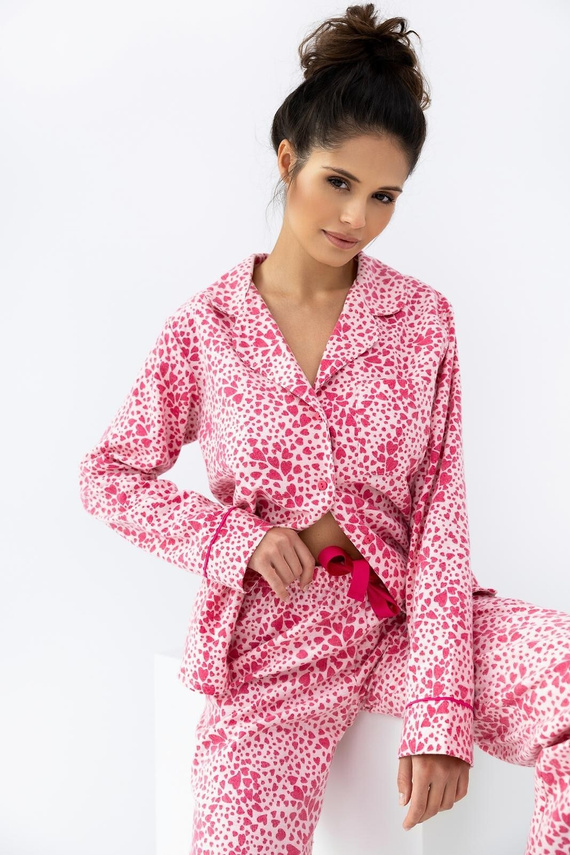 Giuliana Sensis Damenpyjama, rosa – Baumwolle, Flanell, Herzmuster