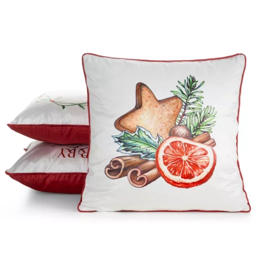 CHP388 Eurofirany Weihnachtskissenbezug 45x45 Samt mit Druck und Paspelierung