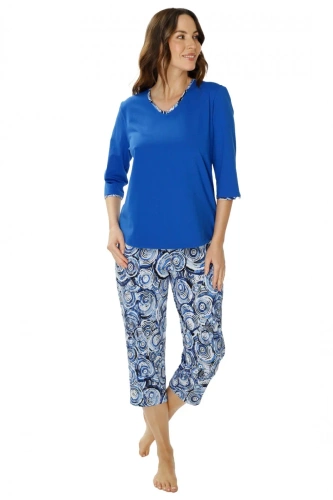 86670 Irene Damen-Pyjama Möwe, blau bedruckt
