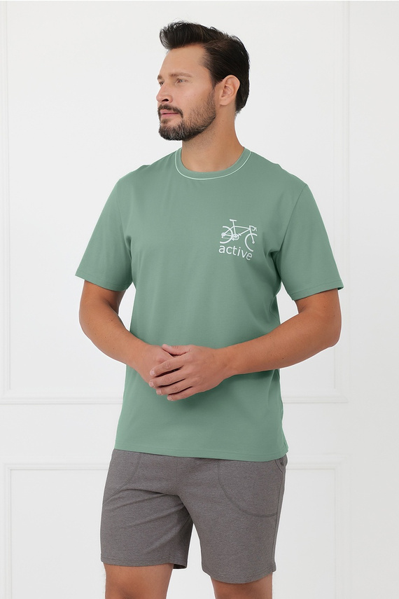 Herren-Pyjama Active Italian Fashion Baumwolle kurz Fahrrad Salbei