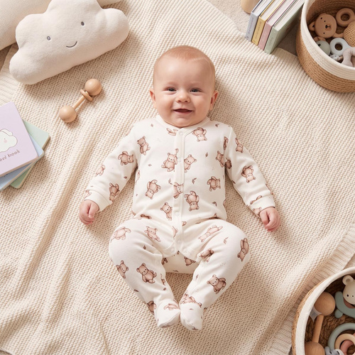 227031 Nicol BENEK Baby-Strampler 100% Baumwolle creme mit Bärenmotiv