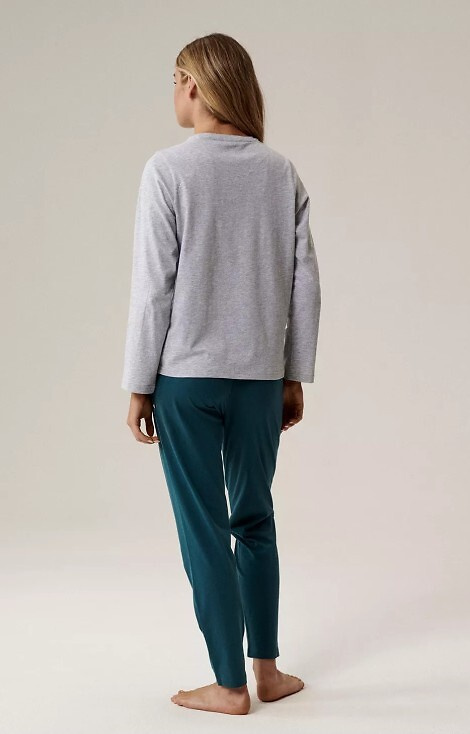NLP-498 Atlantischer Grau-Smaragd – Baumwollpyjamas, lange Ärmel und Hosen für Damen